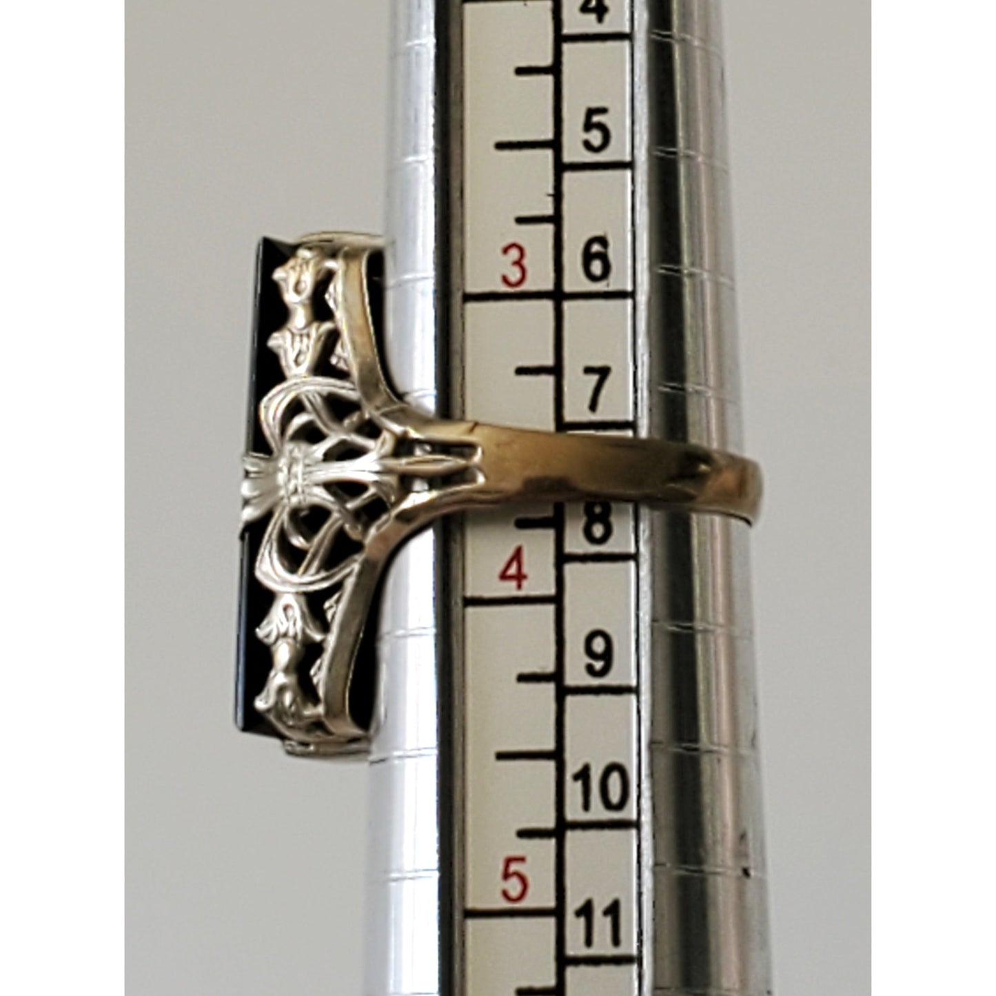 Vintage Art Deco 14K Gold Ostby Barton Onyx and Diamond FIligree Ring