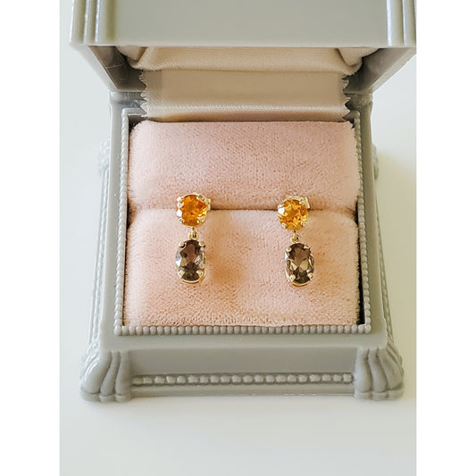 Vintage Citrine and Smokey Topaz Dangle Earrings