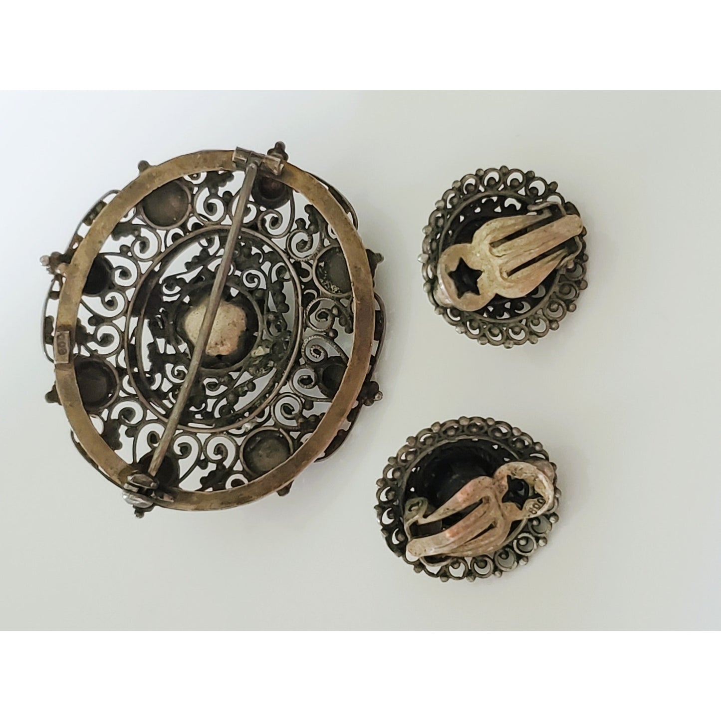 Vintage Art Deco 800 Silver Brooch and Earring Set