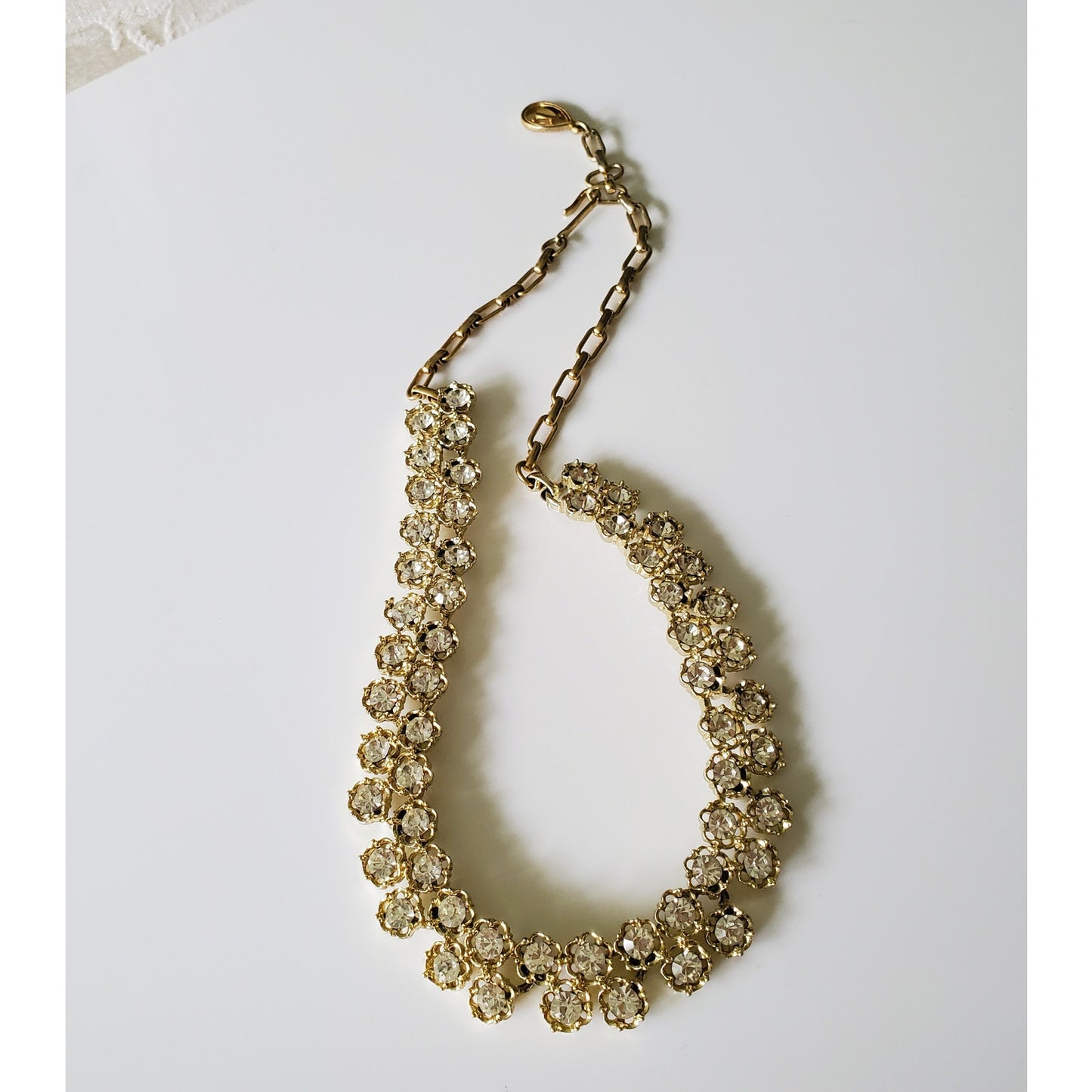 Vintage Gold Tone White Rhinestone Choker Necklace