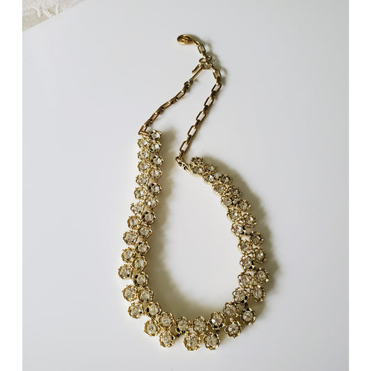 Vintage Gold Tone White Rhinestone Choker Necklace