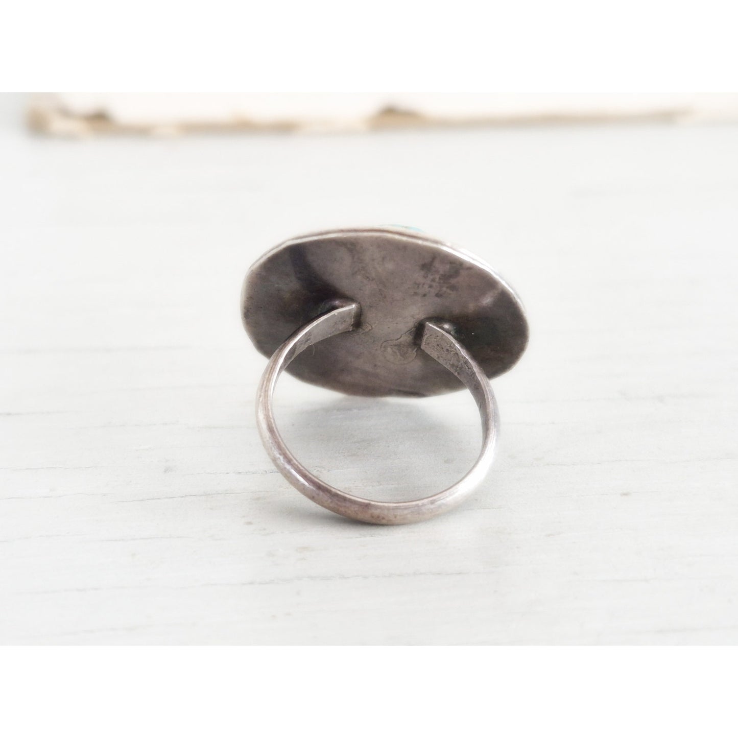 Vintage Sterling Silver Navajo Turquoise Scroll Ring