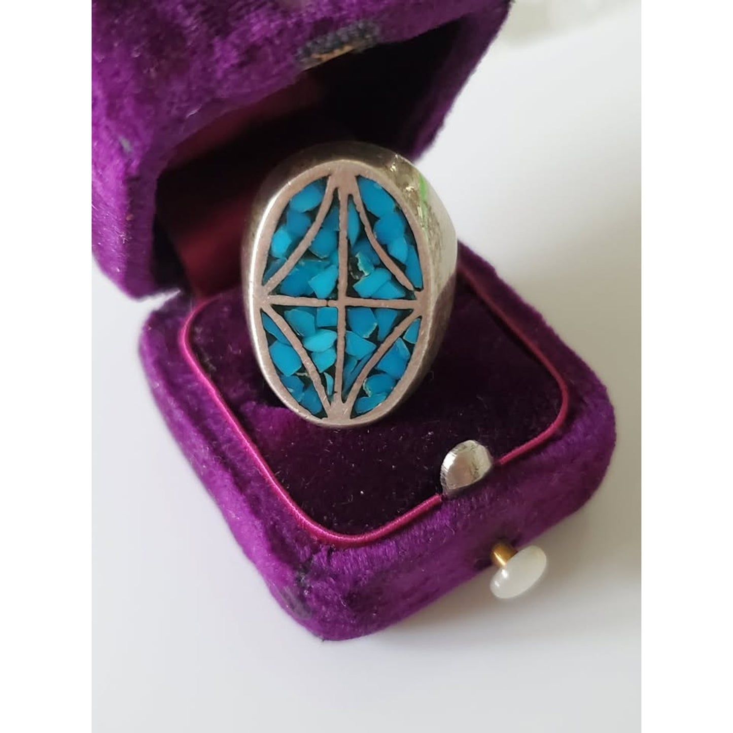 Vintage Silver-plate Turquoise Inlay Ring