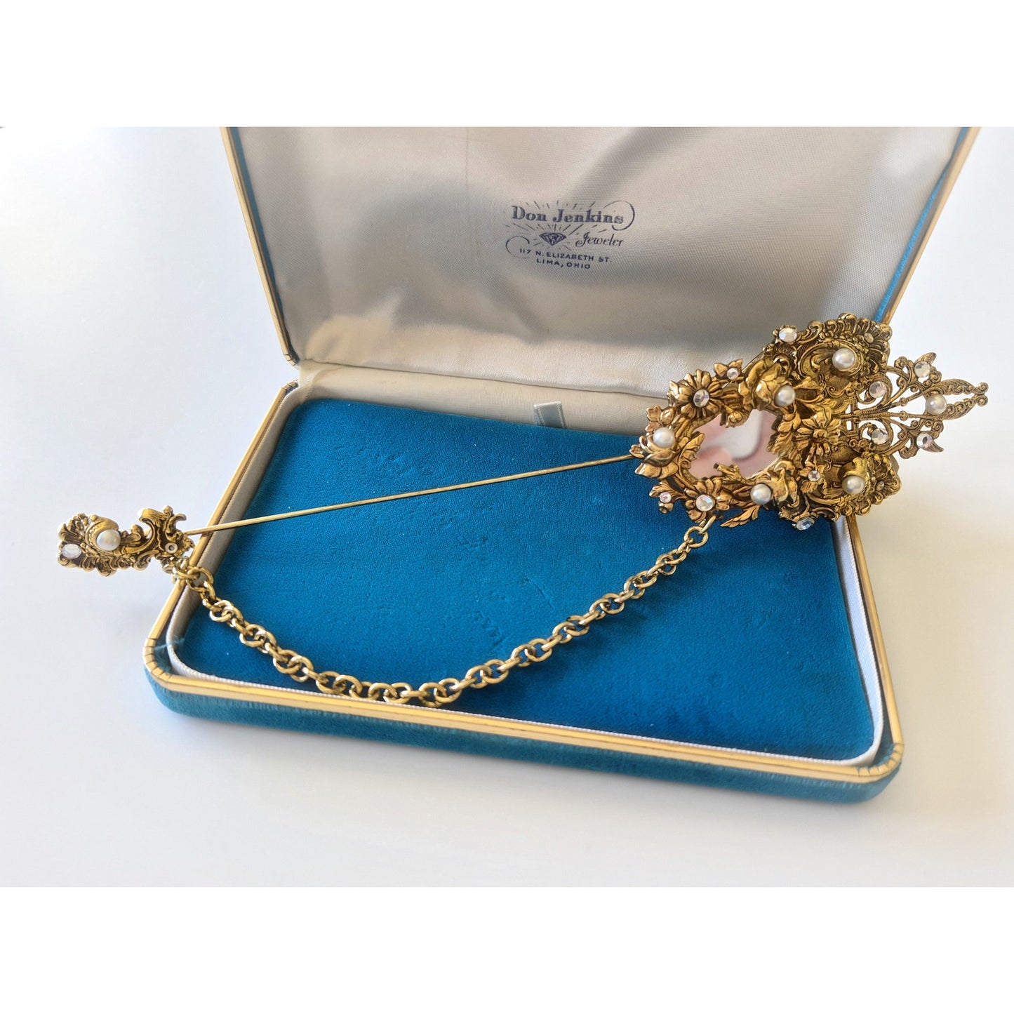 Vintage Long 9in Art Nouveau Faux Pearl Lapel Pin