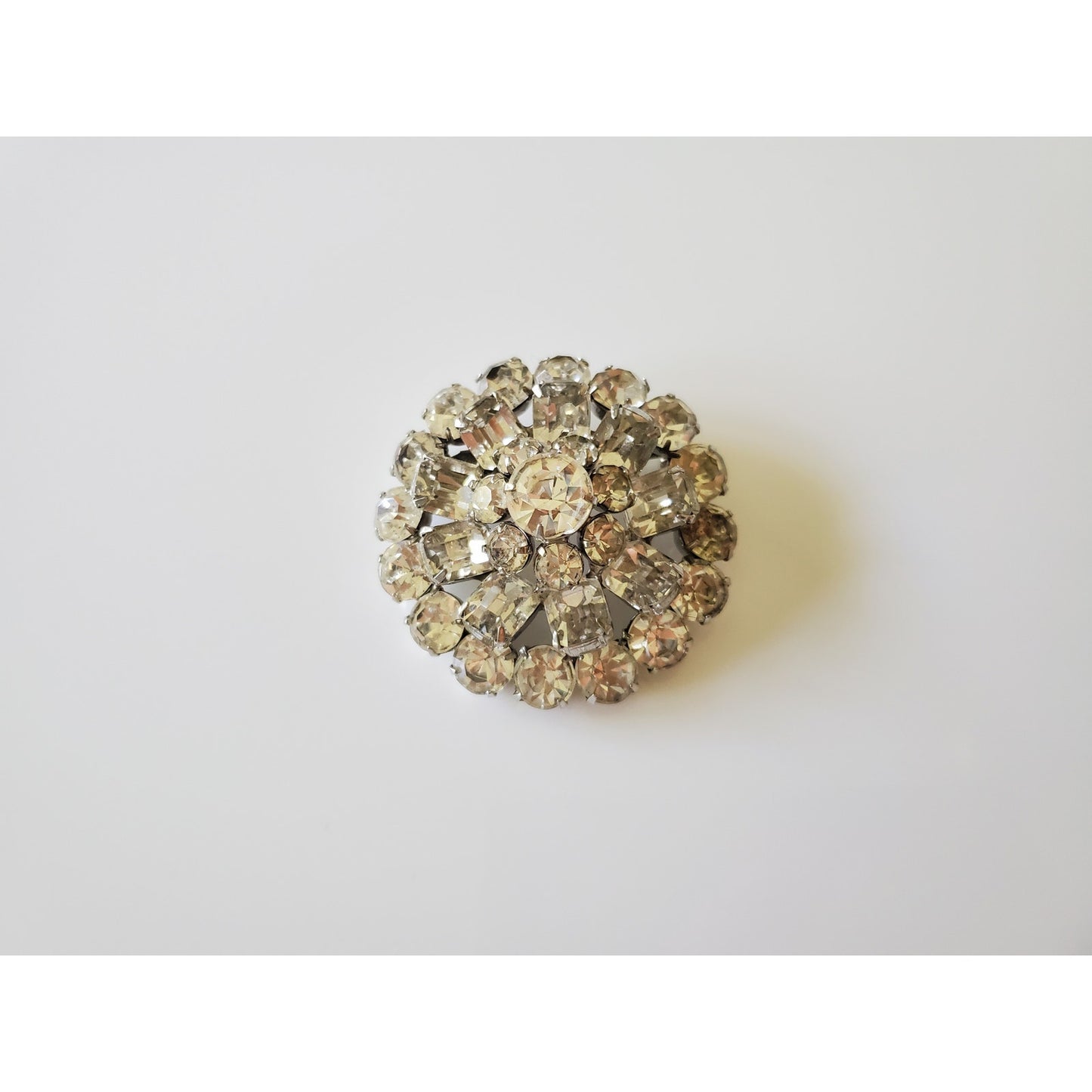 Vintage Round Clear Rhinestone Dome Brooch