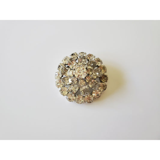 Vintage Round Clear Rhinestone Dome Brooch