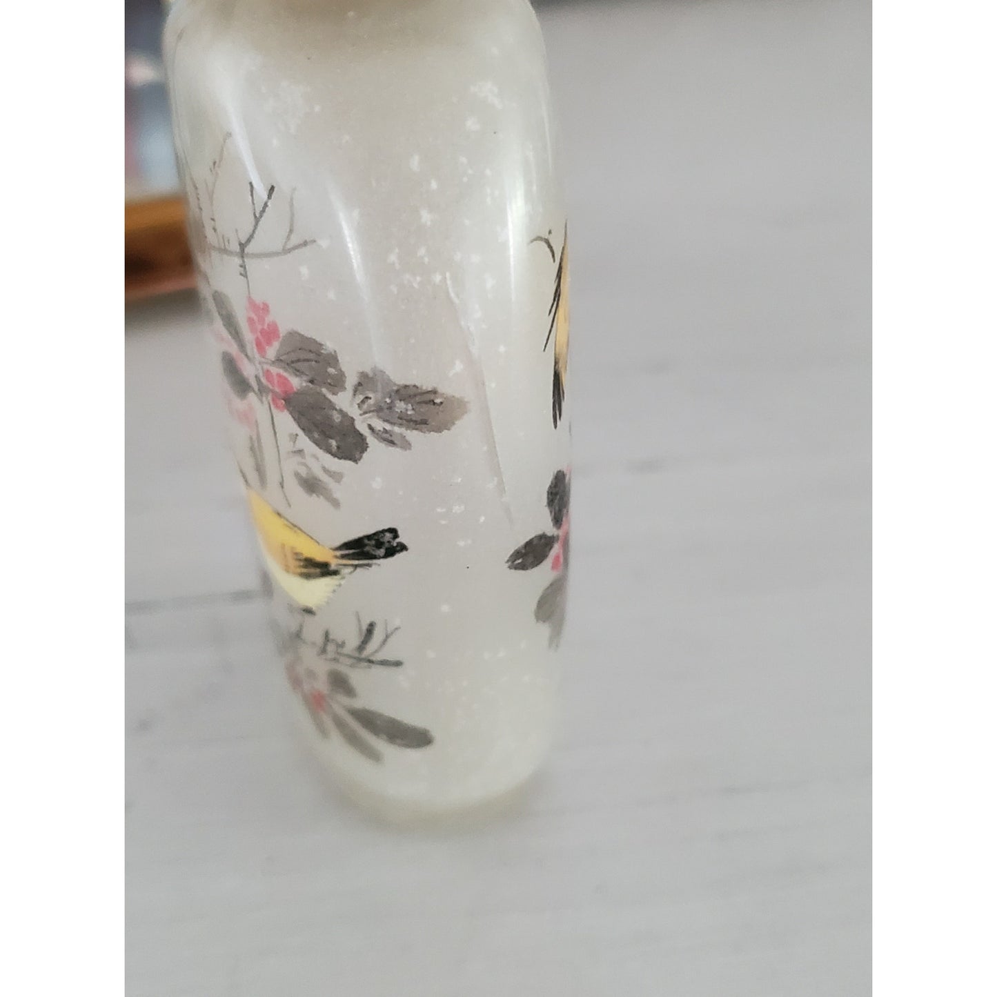 Vintage Chinese Bird and Floral Painted Snuff Bottle