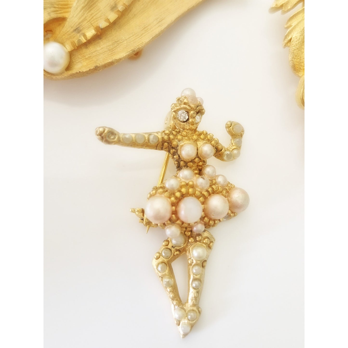 Vintage Gold-tone and Faux Pearl Brooch Lot of 3