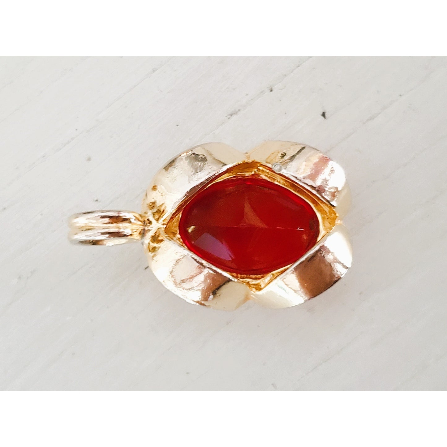 Vintage Gold Plated Red Stone Pendant and Ring Set