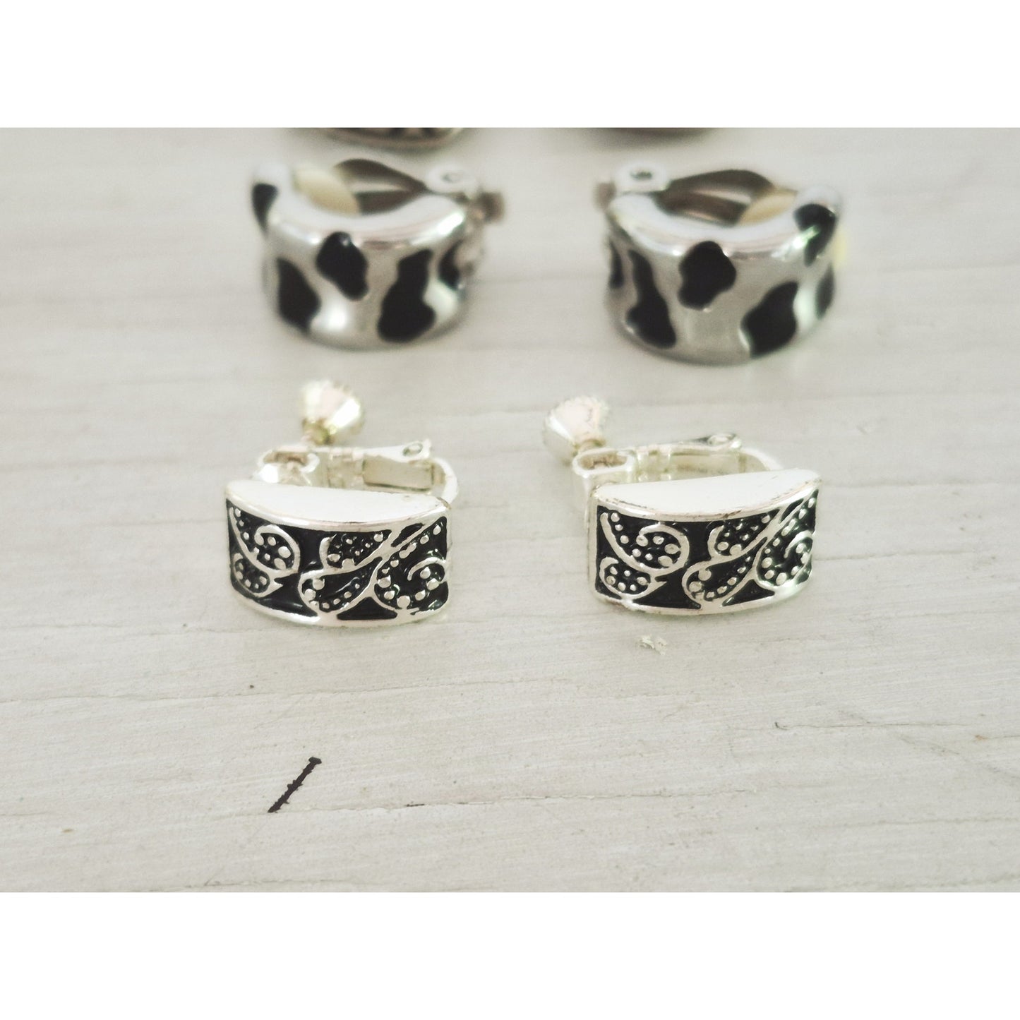 Vintage Black and Silver Earrings Lot of 3