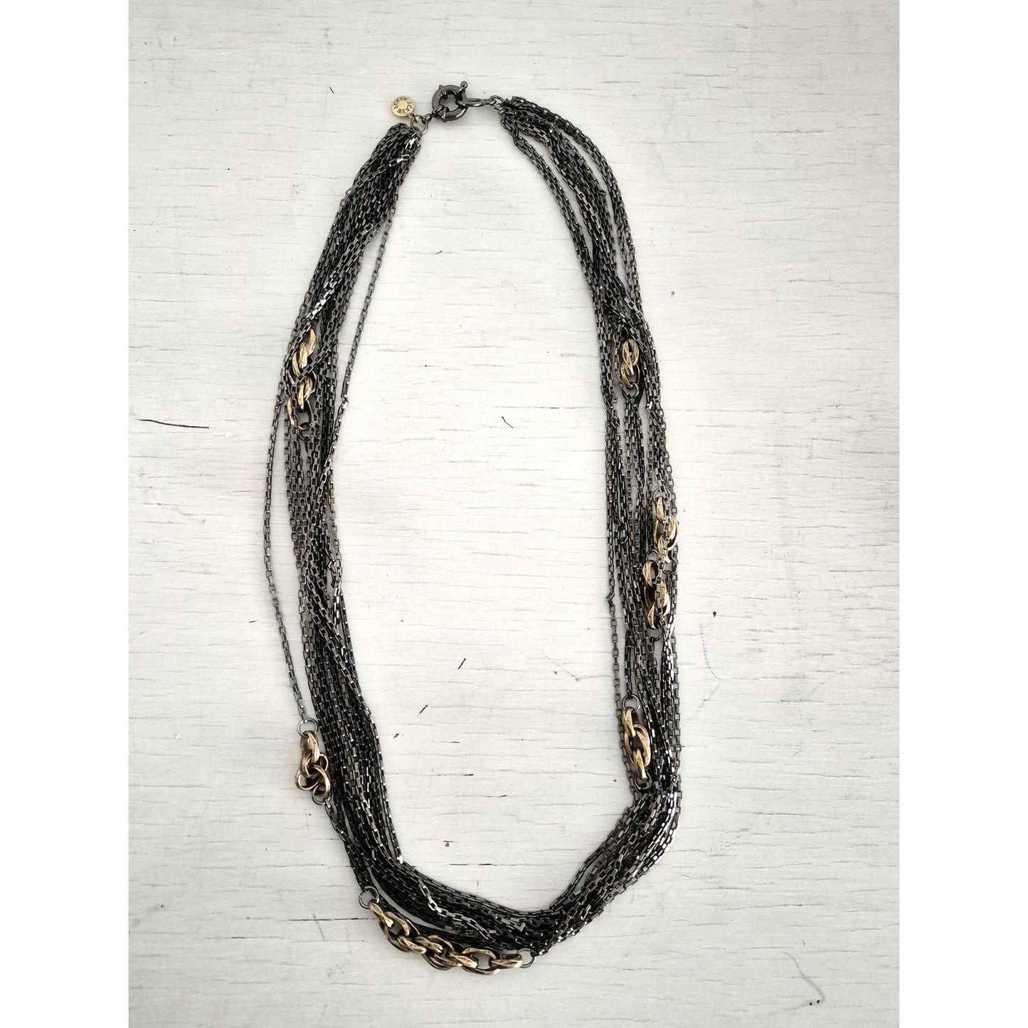 J. Crew Charcoal and Brass Multi-strand Chain Necklace