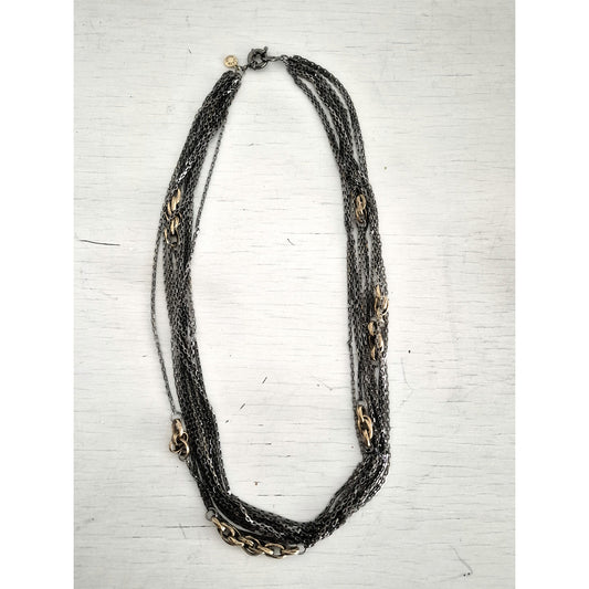 J. Crew Charcoal and Brass Multi-strand Chain Necklace