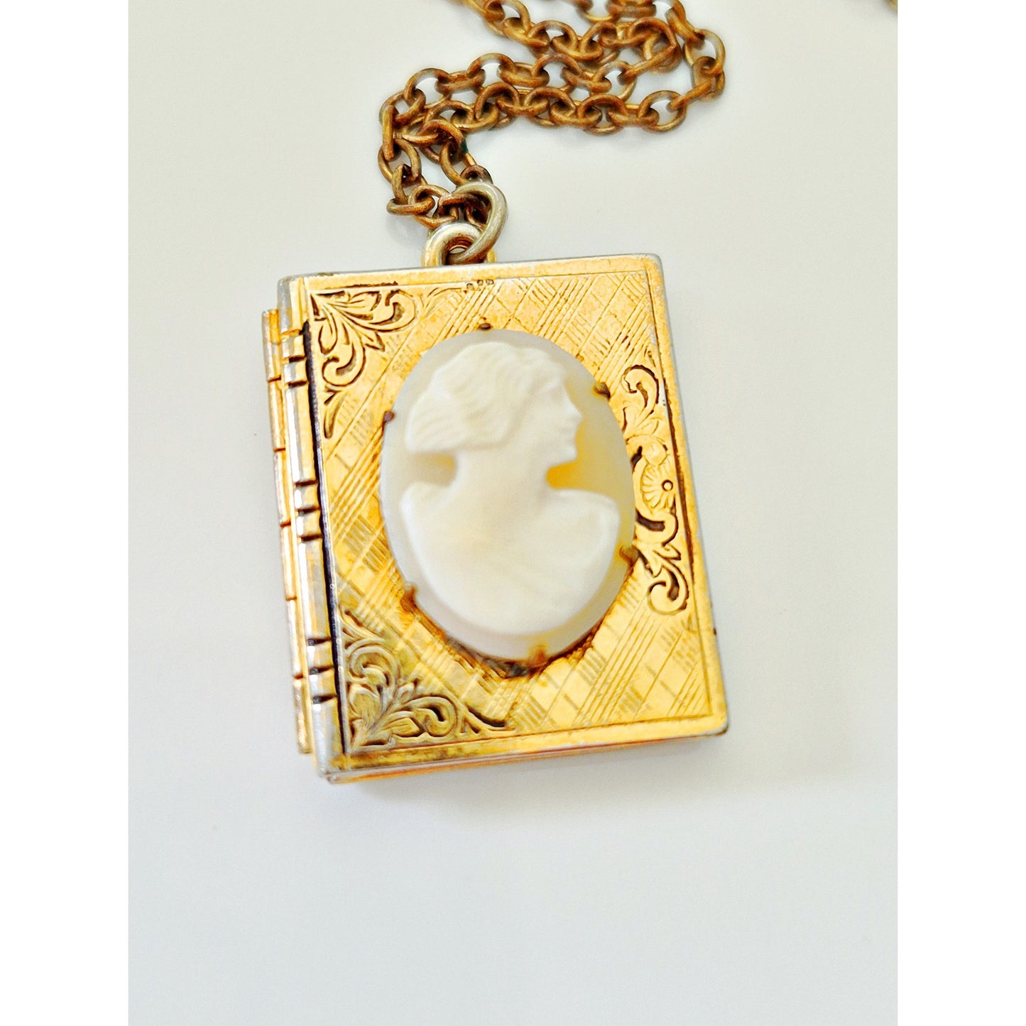 Vintage Cameo Victorian Book Locket Necklace