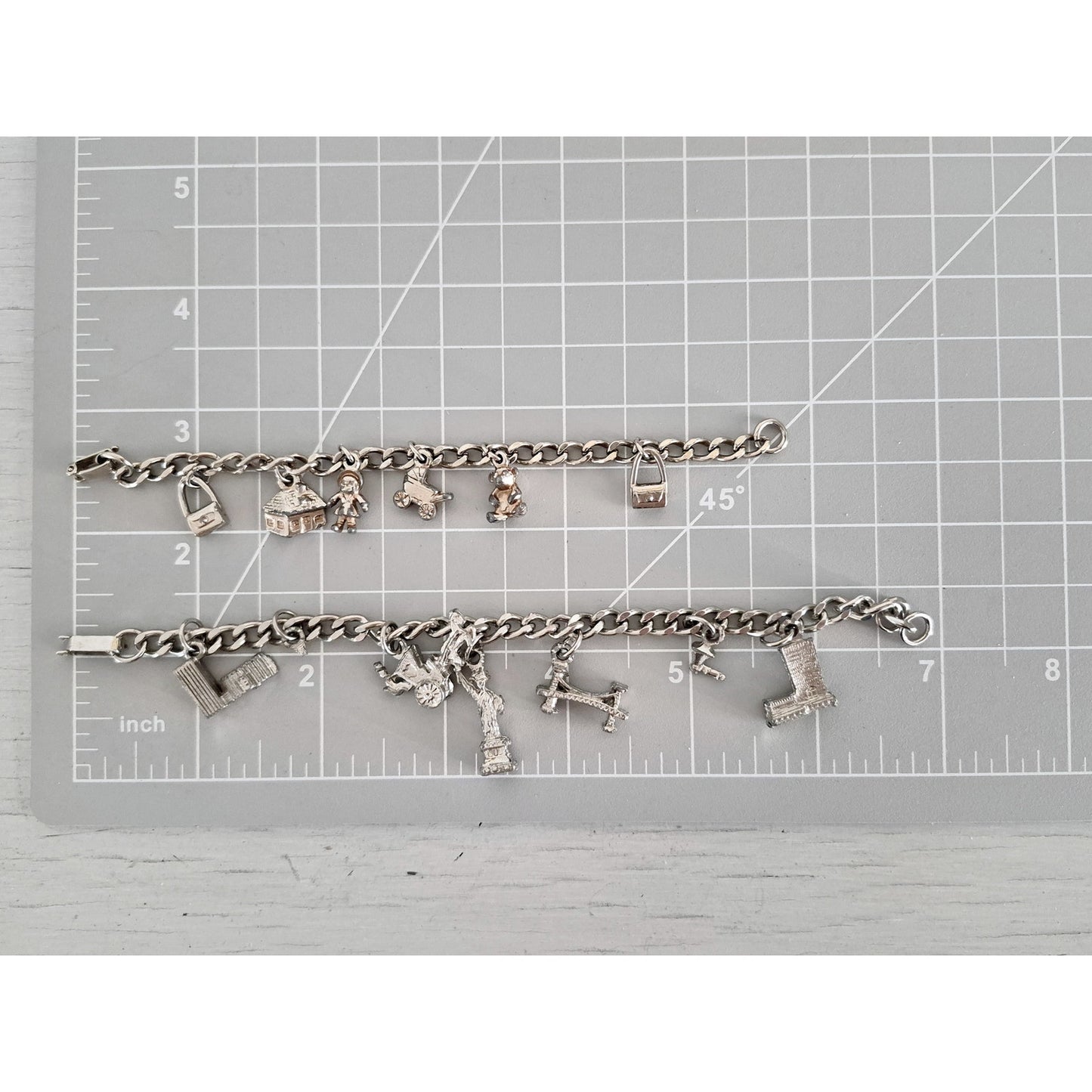 Vintage Lot of 2 Silver-tone Charm Bracelets