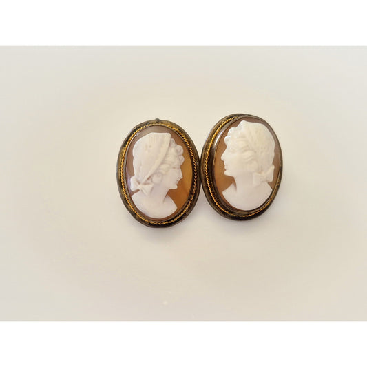 Vintage 800 Silver Victorian Cameo Shell Screw On Earrings