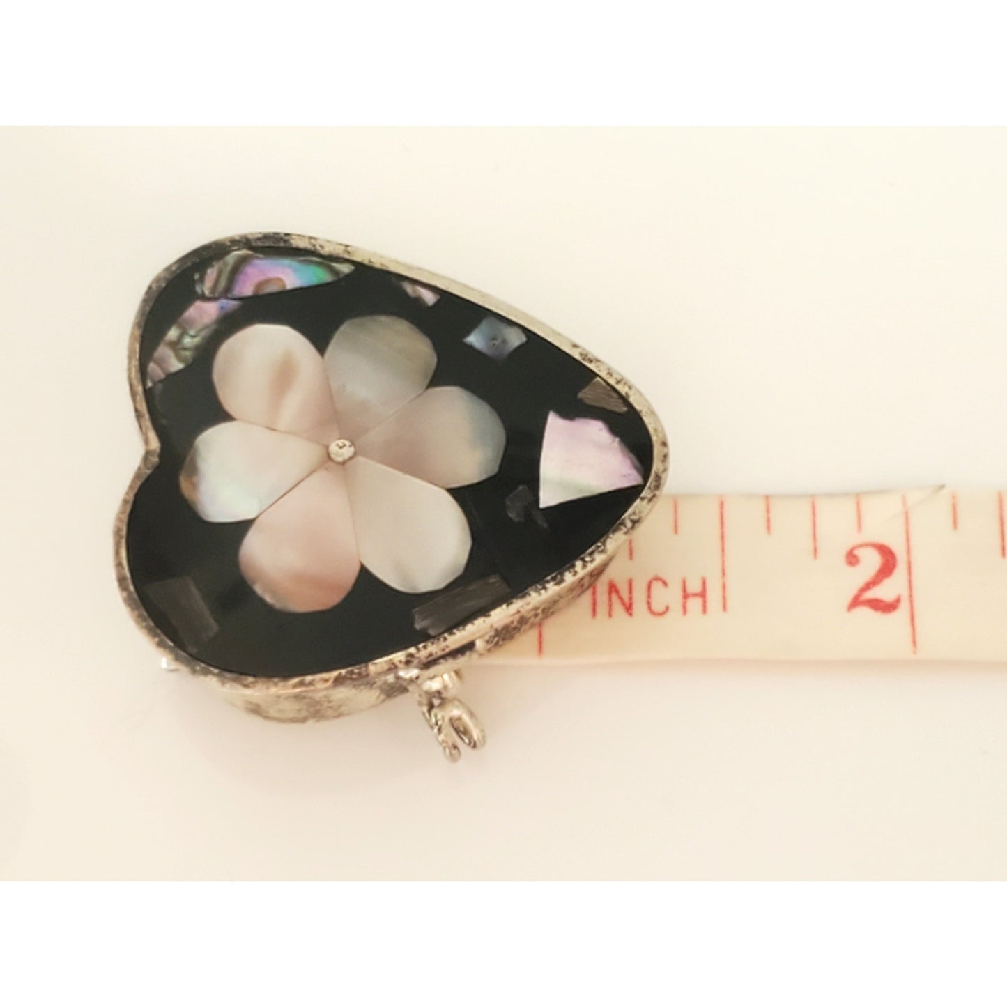 Vintage Estate Silver Alpaca Mother of Pearl Inlay Pill Snuff Box Mexico