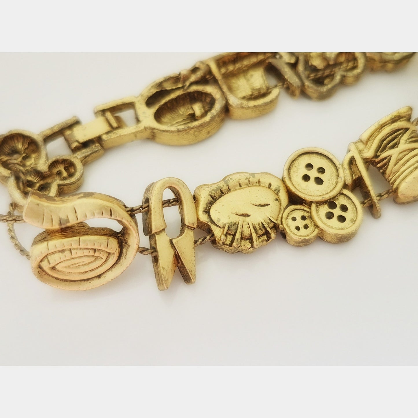 Vintage Gold-tone Sewing Theme Slide Charm Bracelet