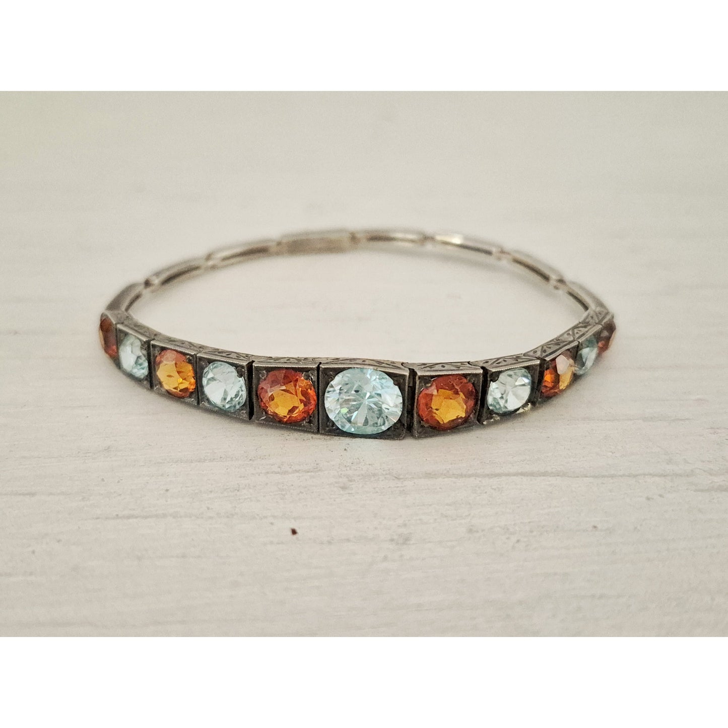 Vintage Topaz and Citrine Sterling Silver Child Size Bracelet