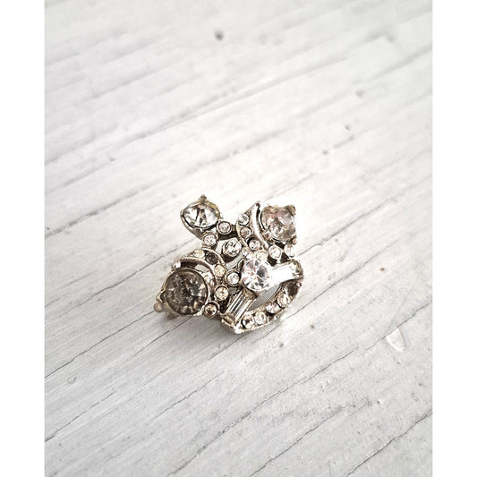 Vintage Mini Silver Tone Rhinestone Pin Brooch