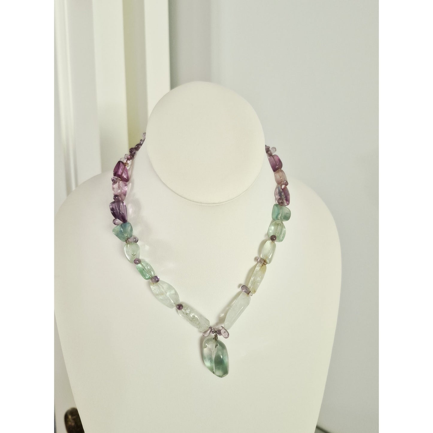 Beaded Multi Stone Purple and Blue Glass Necklace