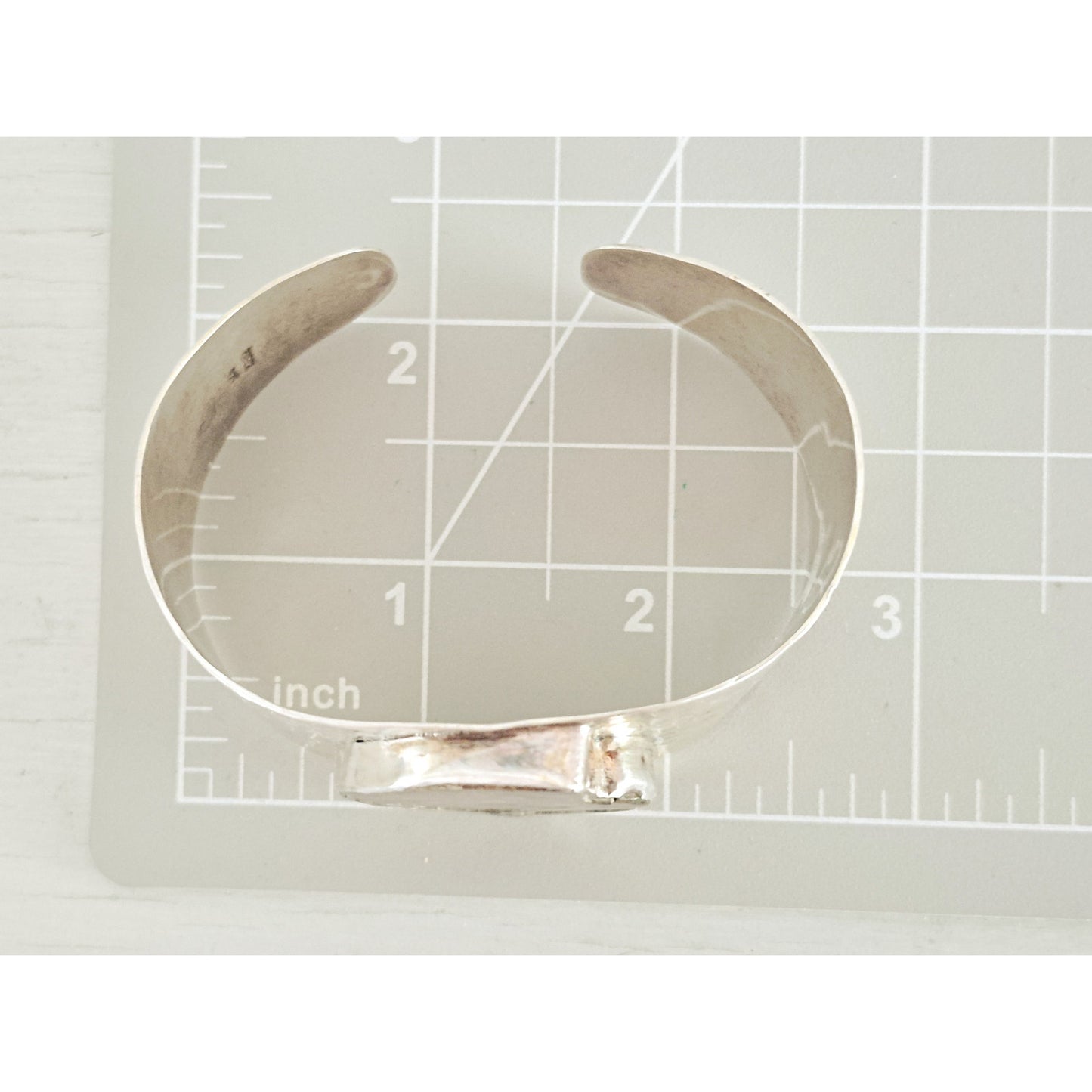 Vintage Mexican Hammered Sterling Silver Ammonite Fossil Cuff Bracelet