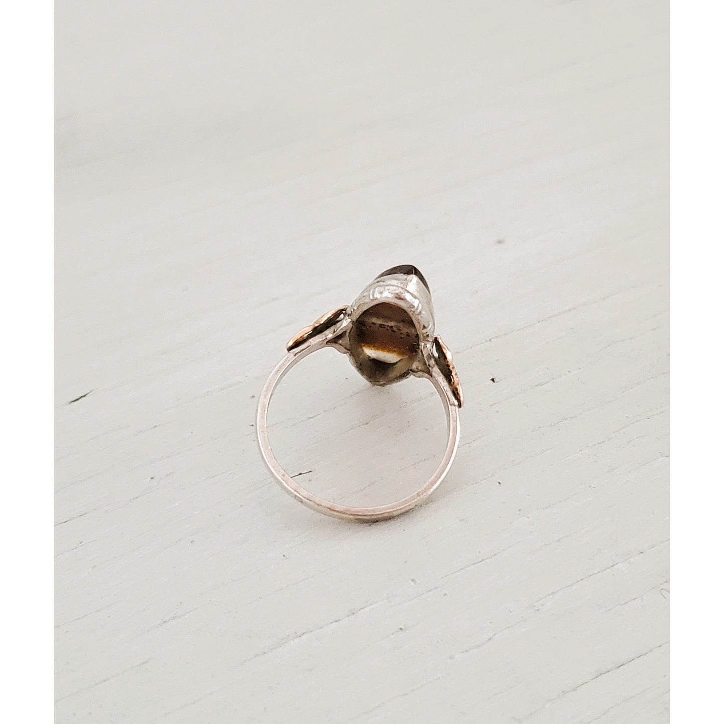 Vintage Clark & Coombs Sterling Silver and 10K Gold Filled Agate Ring