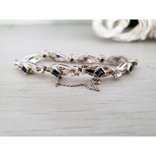 Sterling Silver Sapphire and CZ Tennis Bracelet