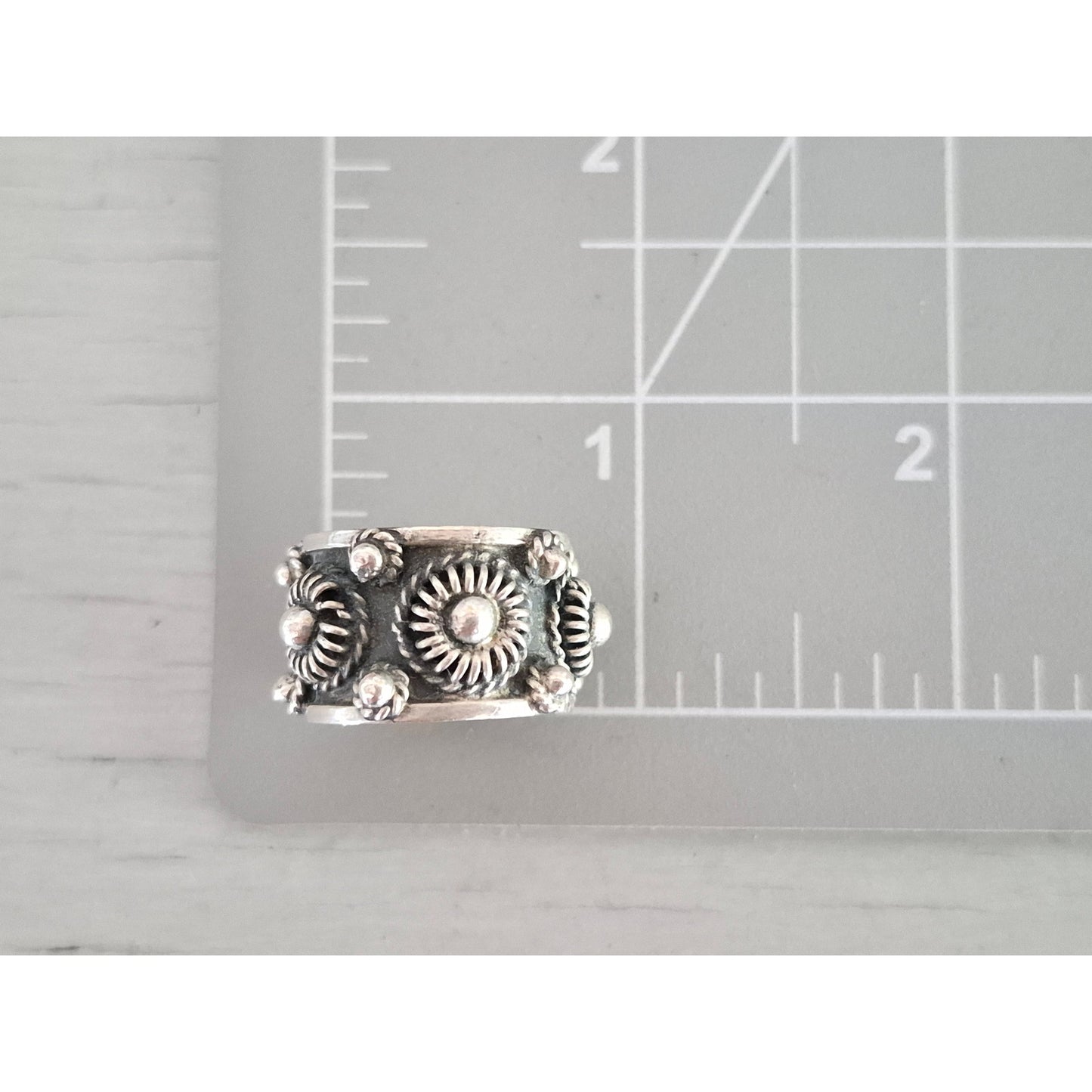 Vintage Sterling Silver Etruscan Style Wide Band Ring