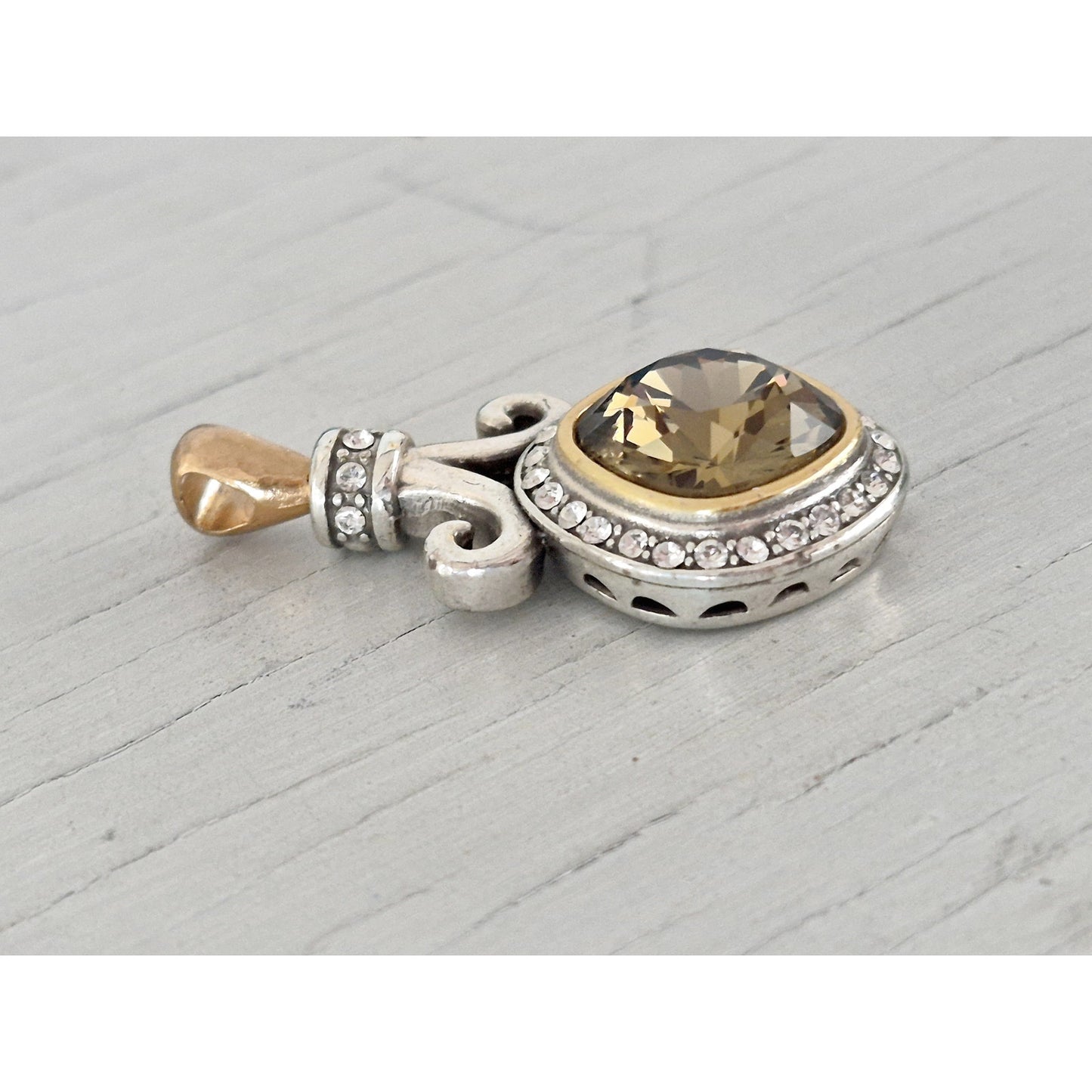 Vintage Brighton Amber Crystal Two Tone Pendant