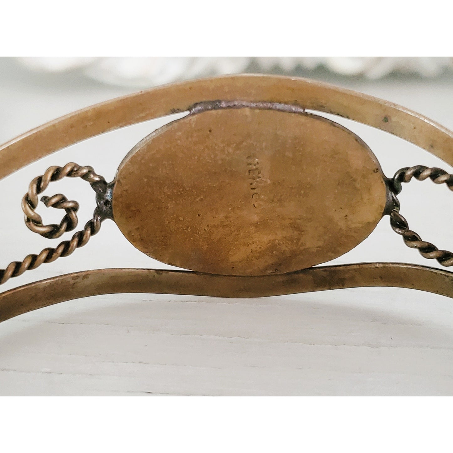 Vintage Pink Floral Mother of Pearl Cuff Bracelet