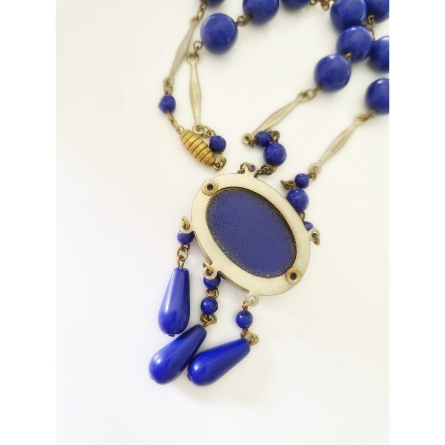 Vintage Blue Glass Bead Lariat Necklace