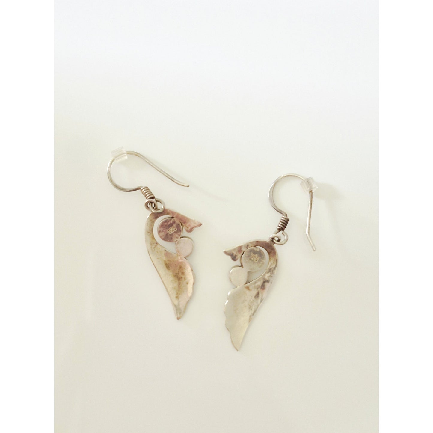 Vintage Sterling Silver Wing Mother of Pearl Dangle Earrings