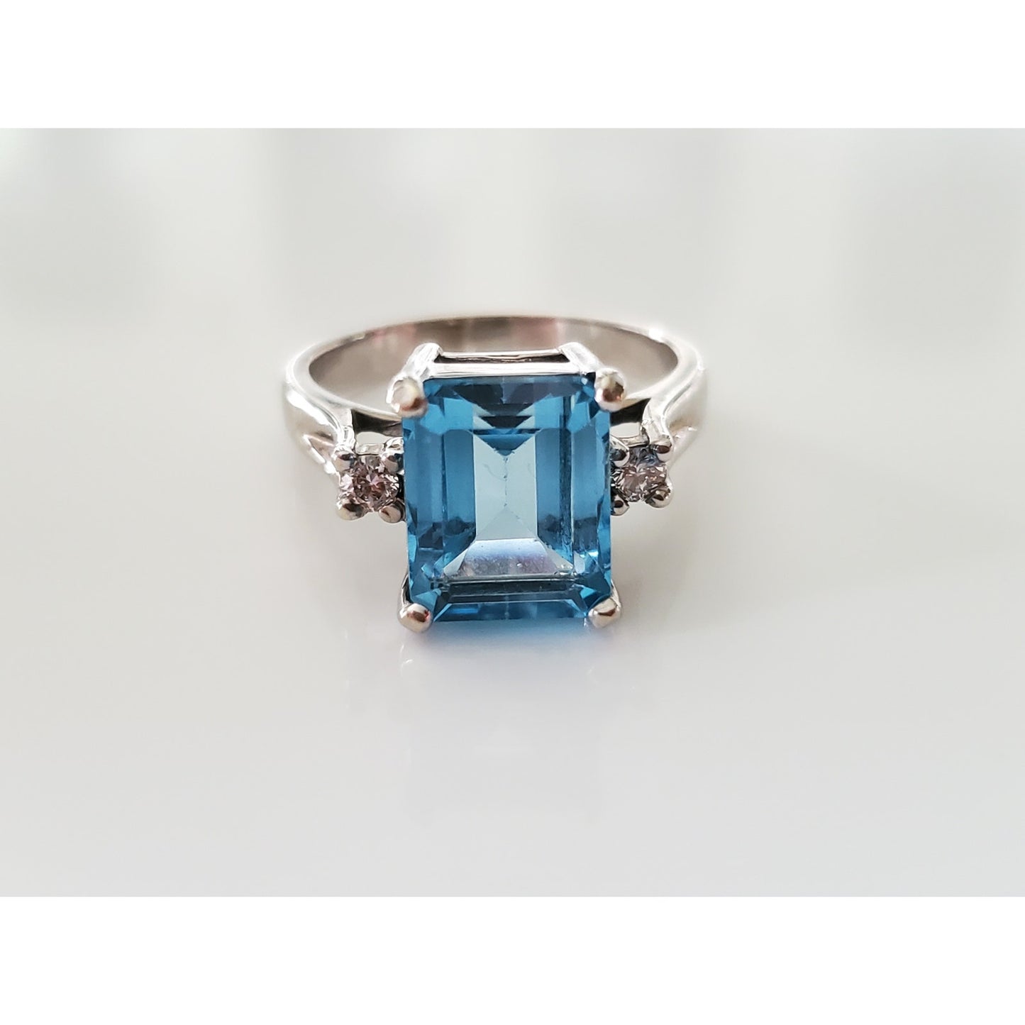 Vintage 14K White Gold Topaz and Diamond Ring