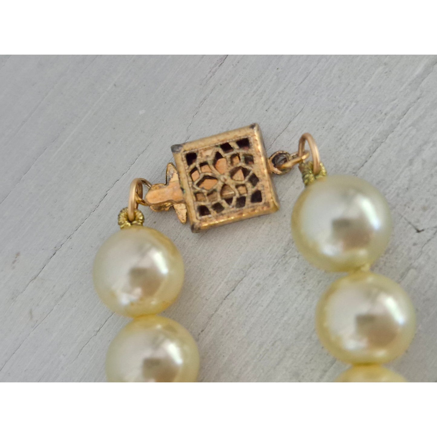 Vintage Faux Pearl Black Beaded Necklace with Sterling Silver Filigree Box Clasp