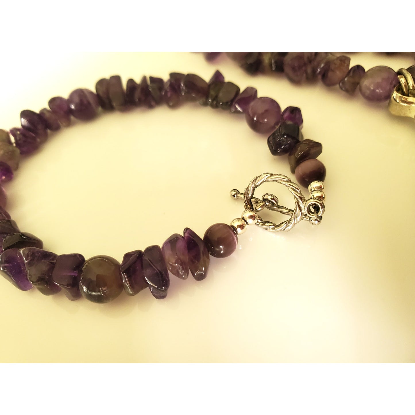 Vintage Natural Amethyst Sterling Silver Necklace and Bracelet Set