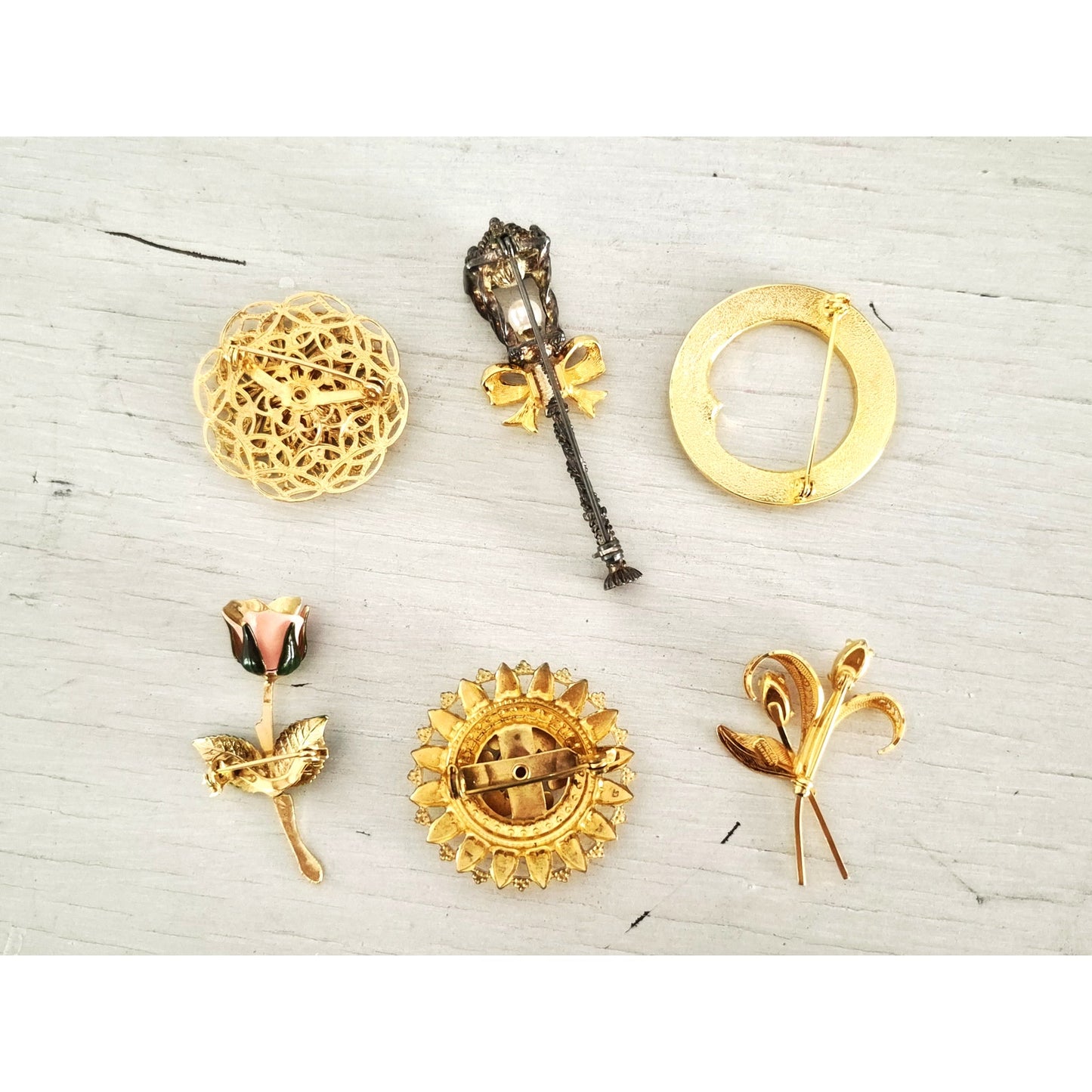 Vintage Gold-tone Brooch Lot of 6