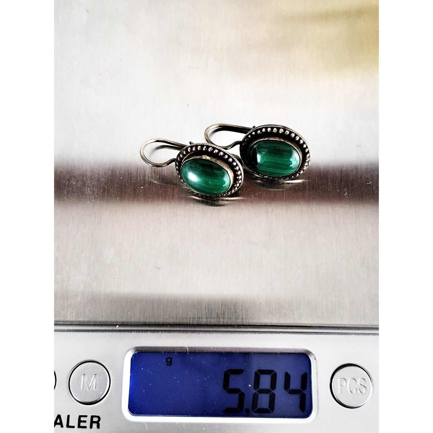 Vintage Sterling Silver Southwestern Navajo Malachite Earrings