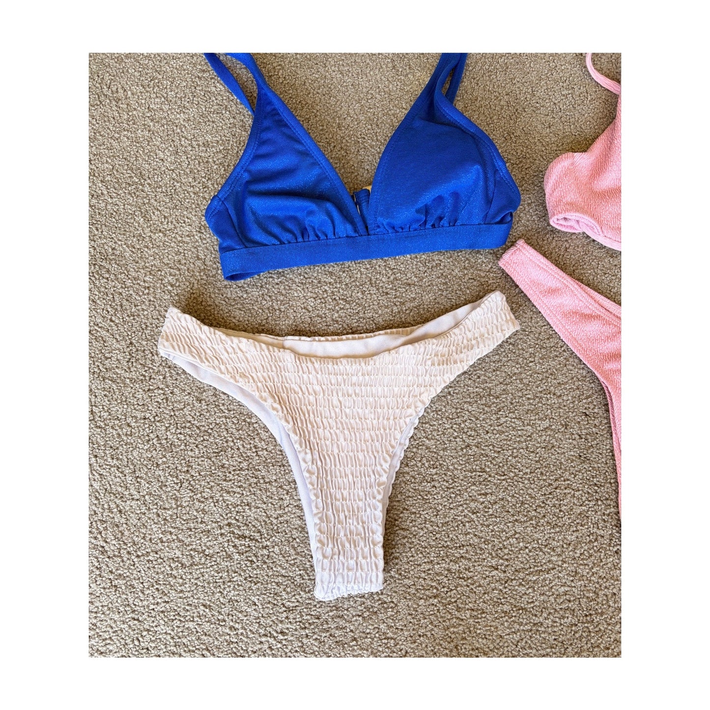 Blue White and Pink Bikinis