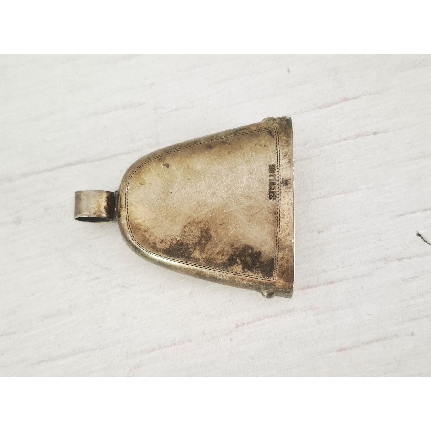 Vintage Sterling Silver Floral Etched Cow Bell Pendant