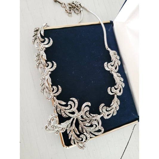 Vintage West Germany Marcasite Floral Choker Necklace