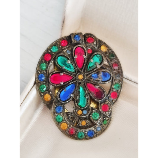 Vintage 1930s Art Deco Multi-color Stone Dress Clip
