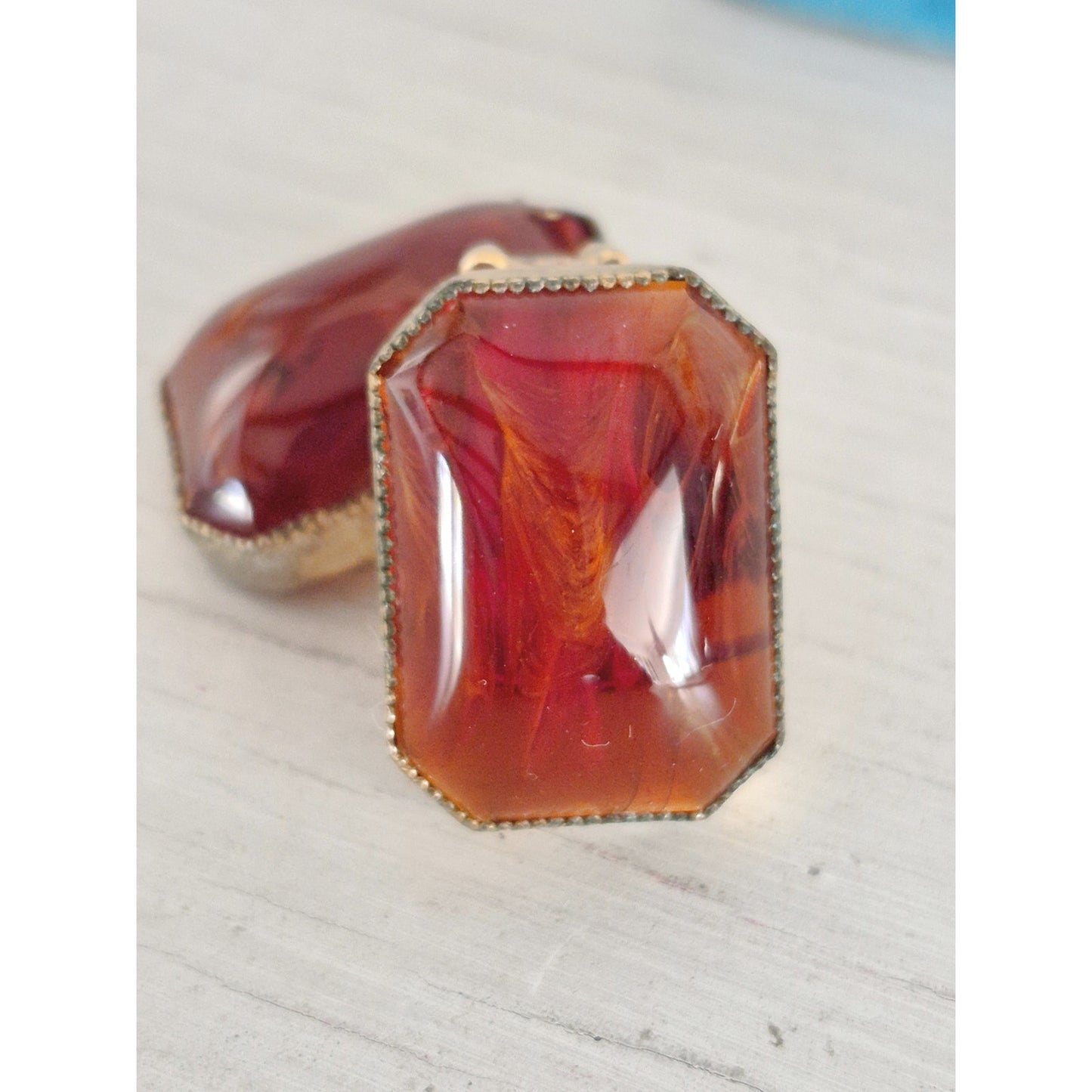 Vintage Hattie Carnegie Signed Carnelian Cabochon Earrings