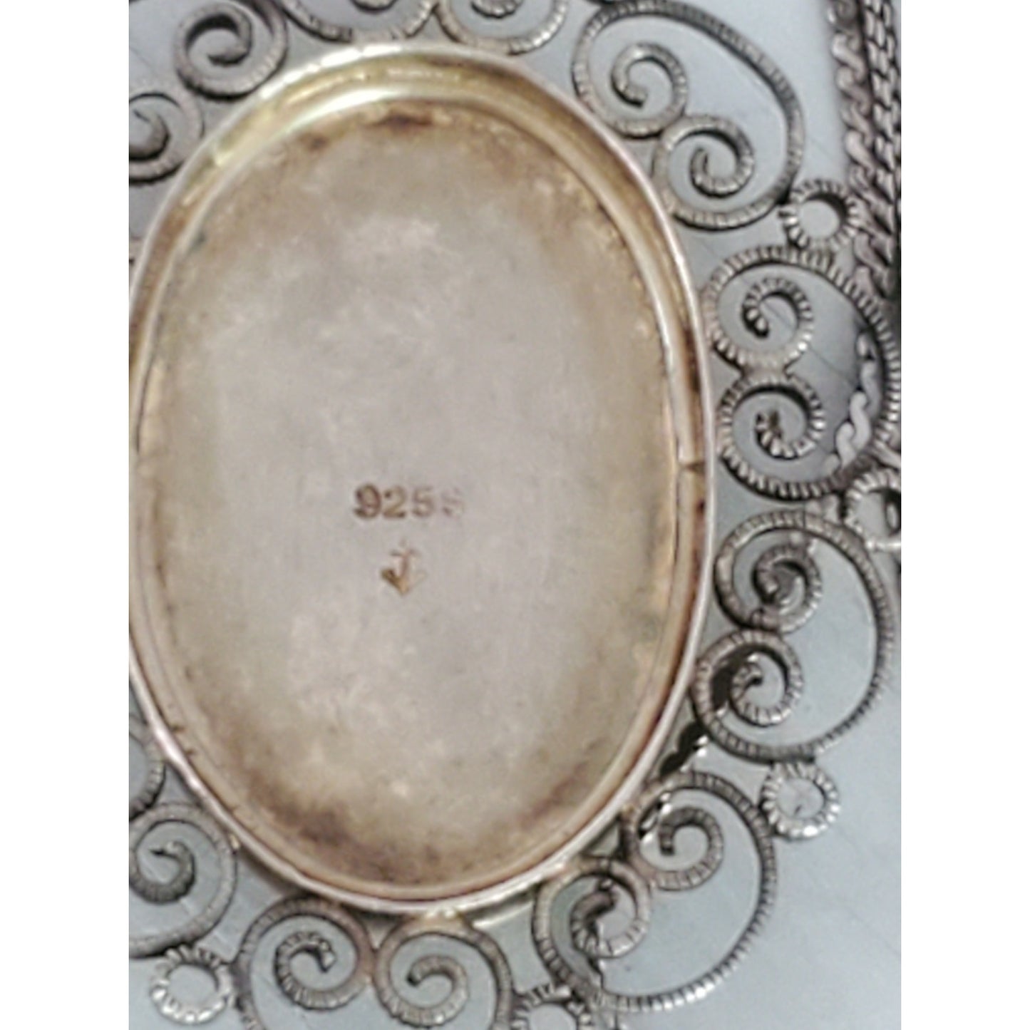 Vintage Sterling Silver Porcelain Floral Pendant Necklace