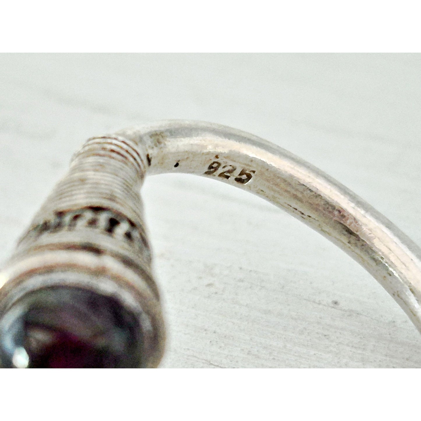 Vintage Sterling Silver & Garnet Carbochon Bypass Ring