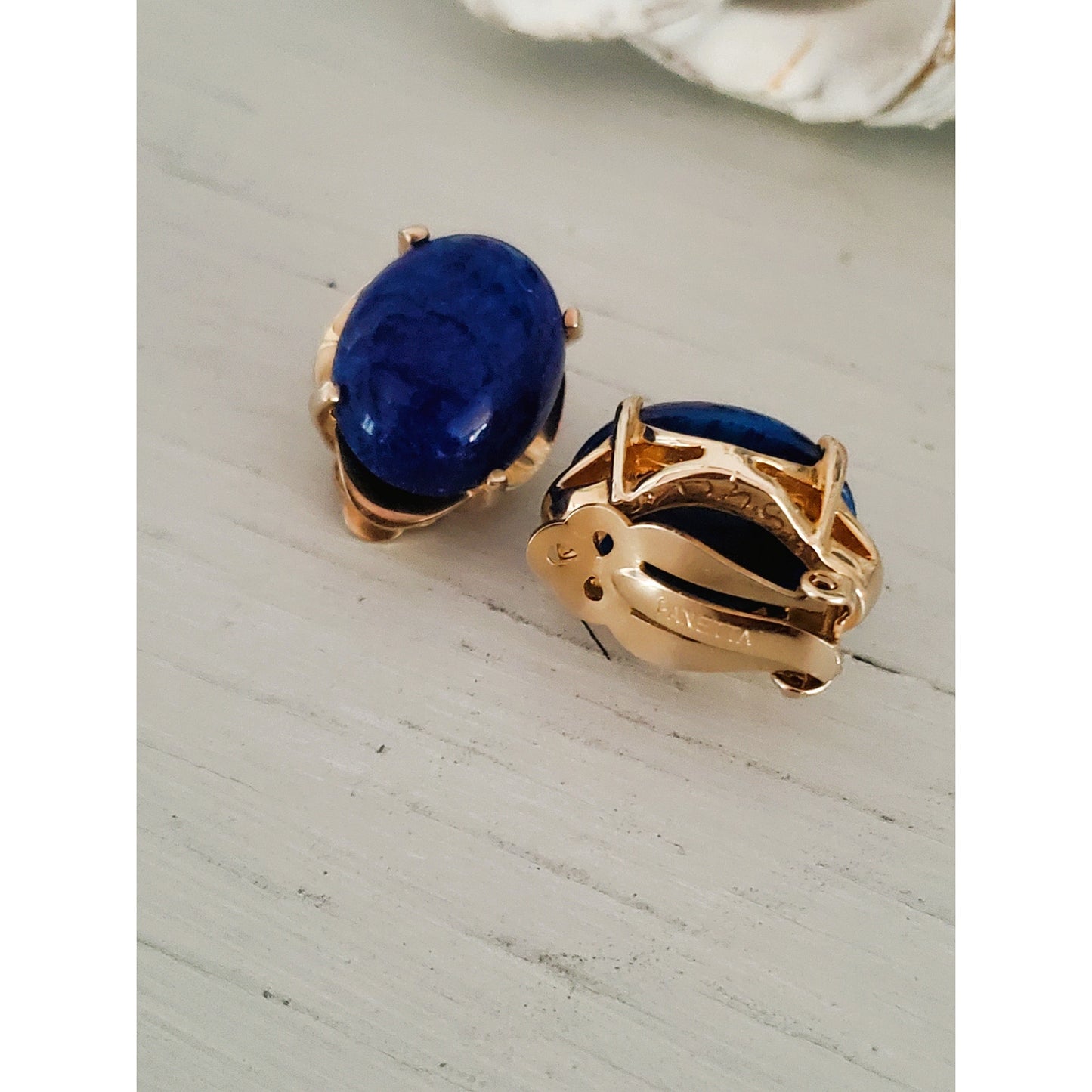 Vintage Panetta Faux Lapis Lazuli Clip On Earrings