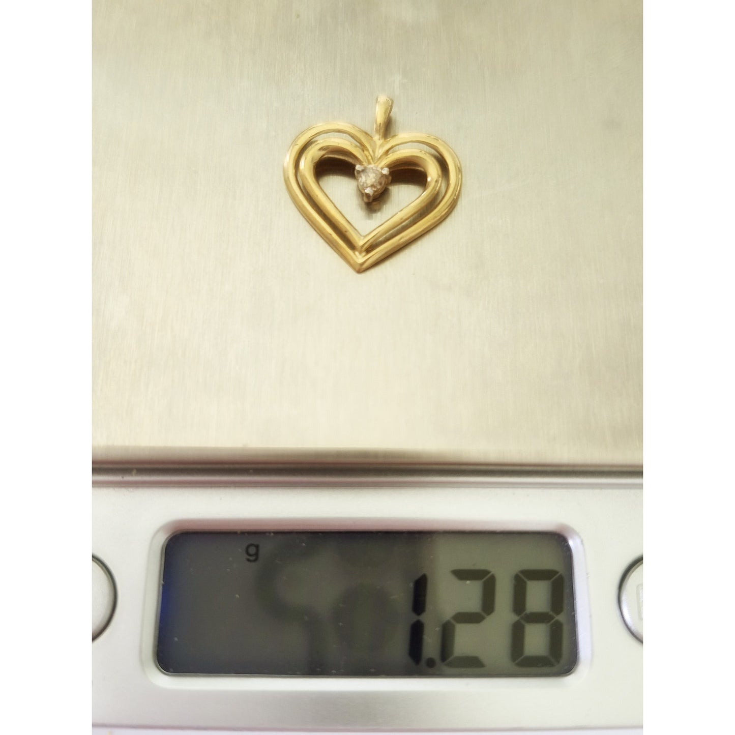 Vintage 10K Gold Diamond Double Heart Pendant