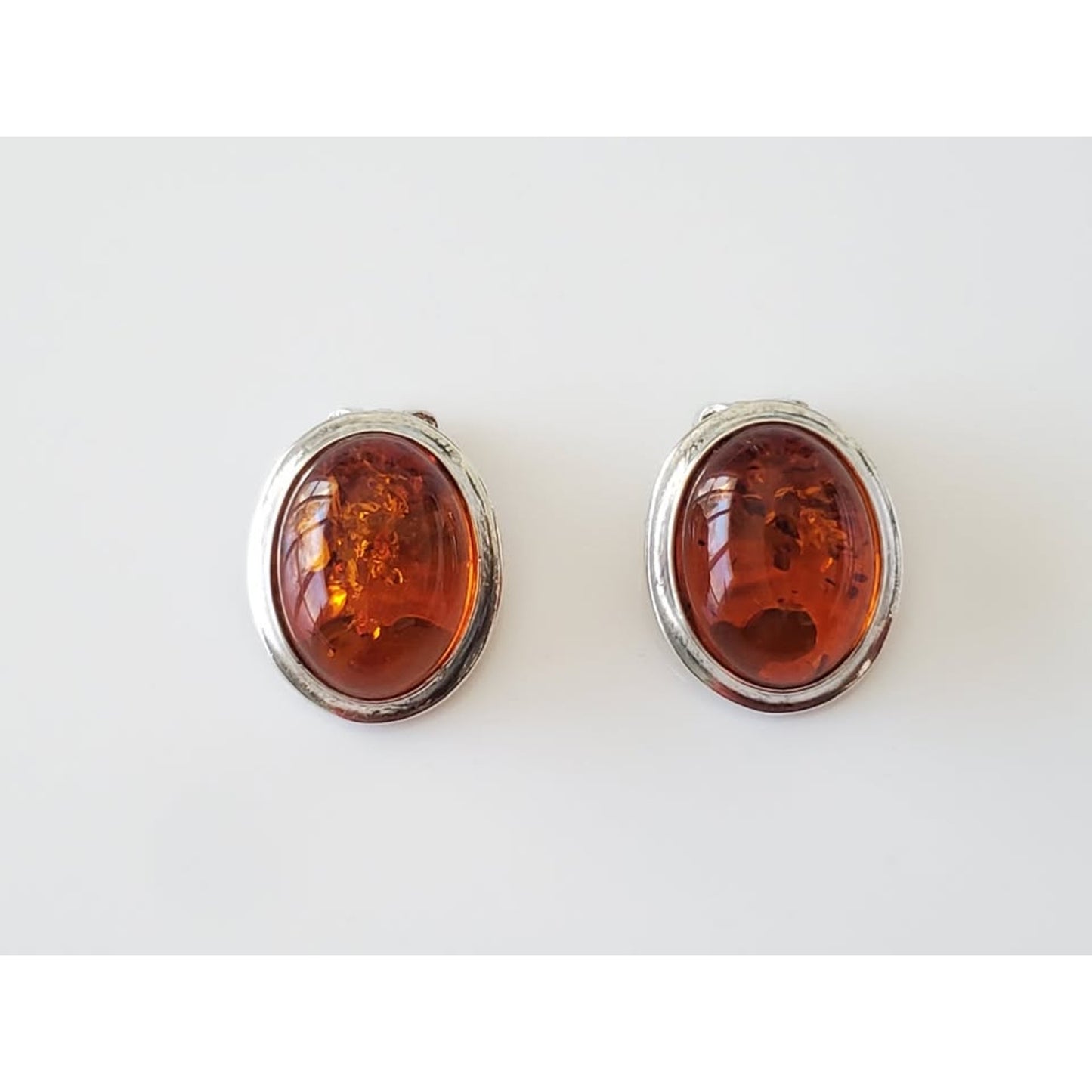 Vintage Amber Baltic Clip-on Sterling Silver Earrings