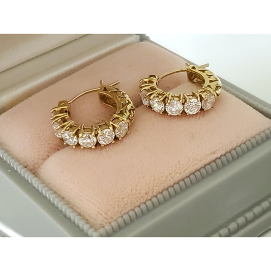 Vintage 14K Gold Crystal Zirconia Hoop Earrings
