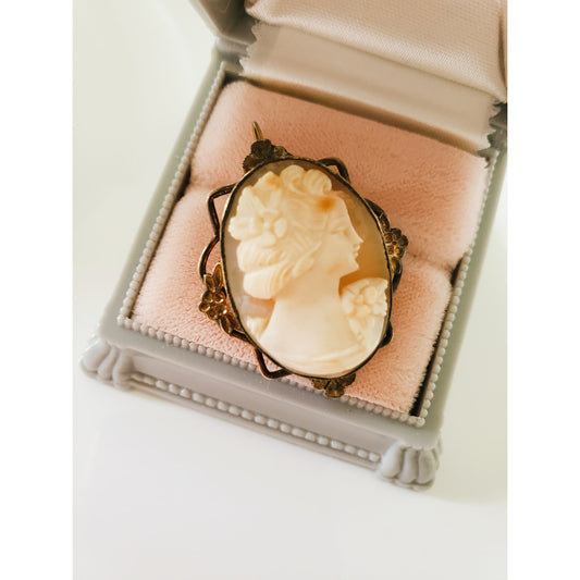 Vintage 12K Gold Filled Hand Carved Cameo Shell Brooch Pendant