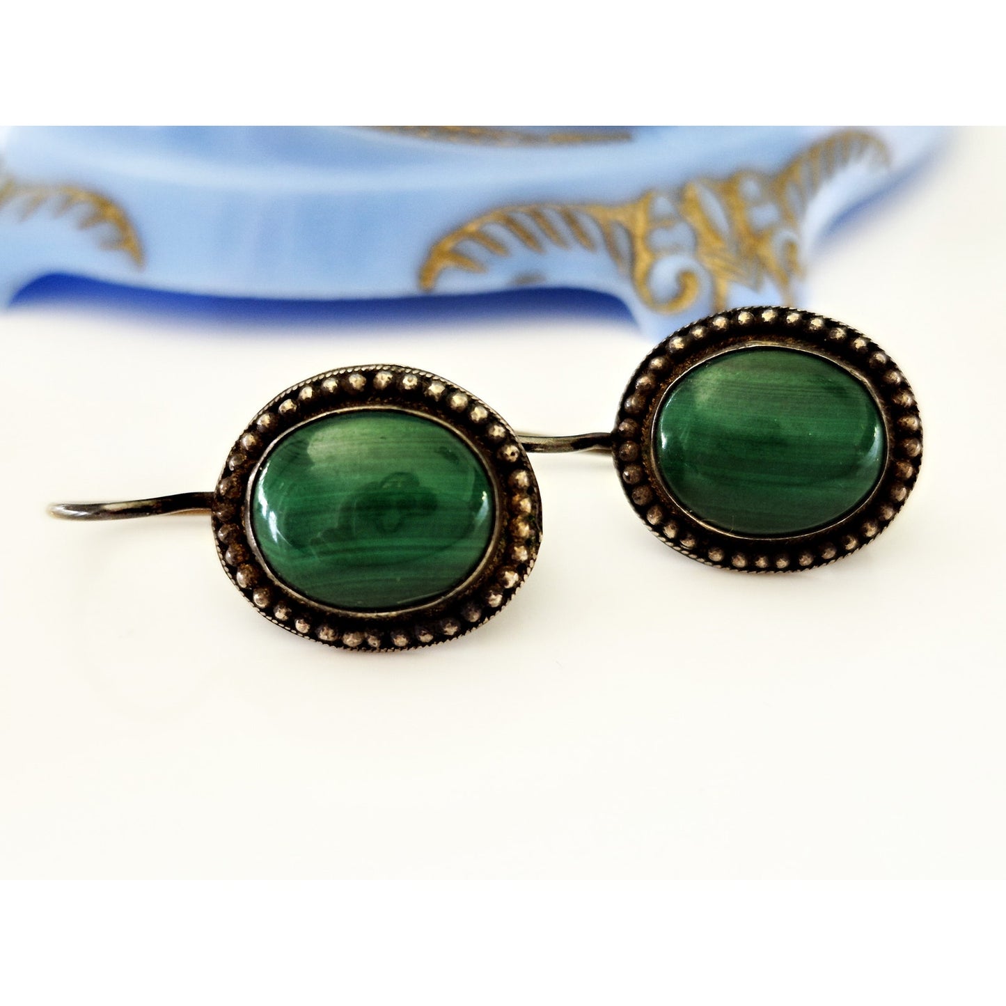 Vintage Sterling Silver Southwestern Navajo Malachite Earrings